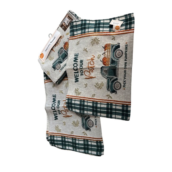 Welcome to Our Patch Tapestry Runner Green Plaid Truck Fall Decor Autumn - Picture 2 of 3